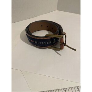 Tommy Hilfiger cowhide buffalo leather brass buckle canvas nautical belt 32/80